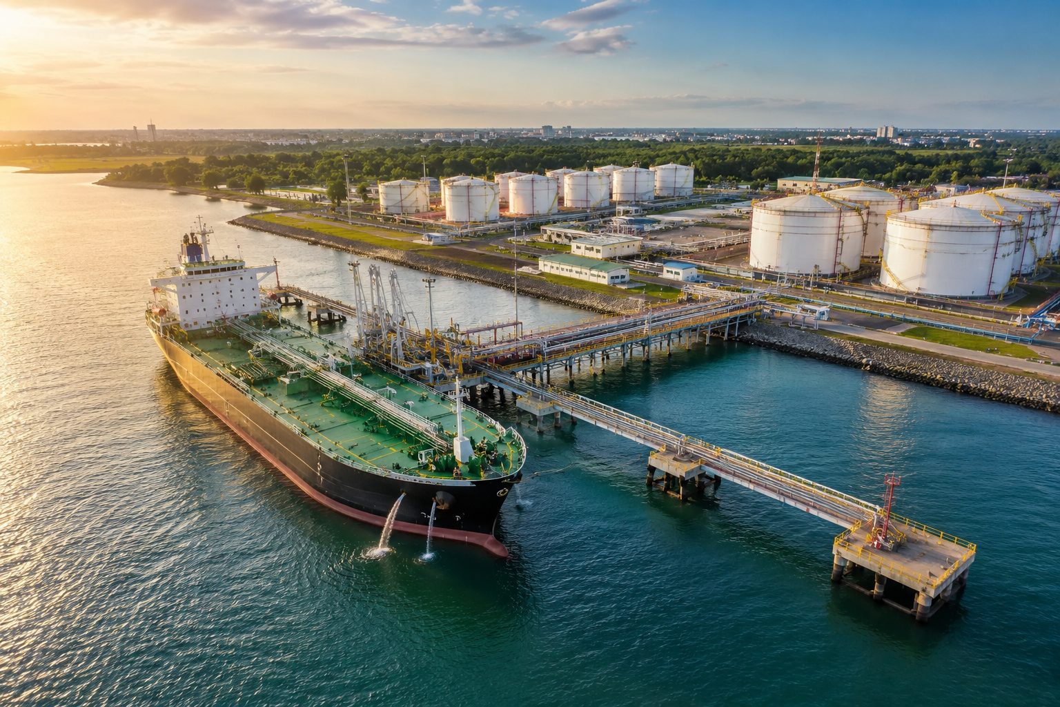 Tanker en dépotage à un terminal pétrolier